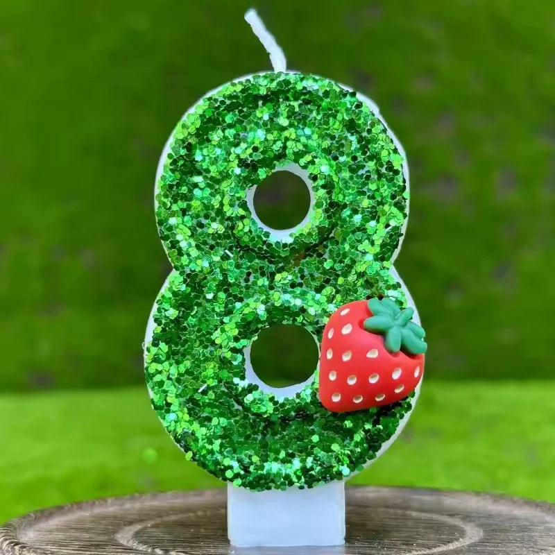 bougies anniversaire forme chiffres paillettees verte blanches decoratives fruits couteau sucre support bougie box