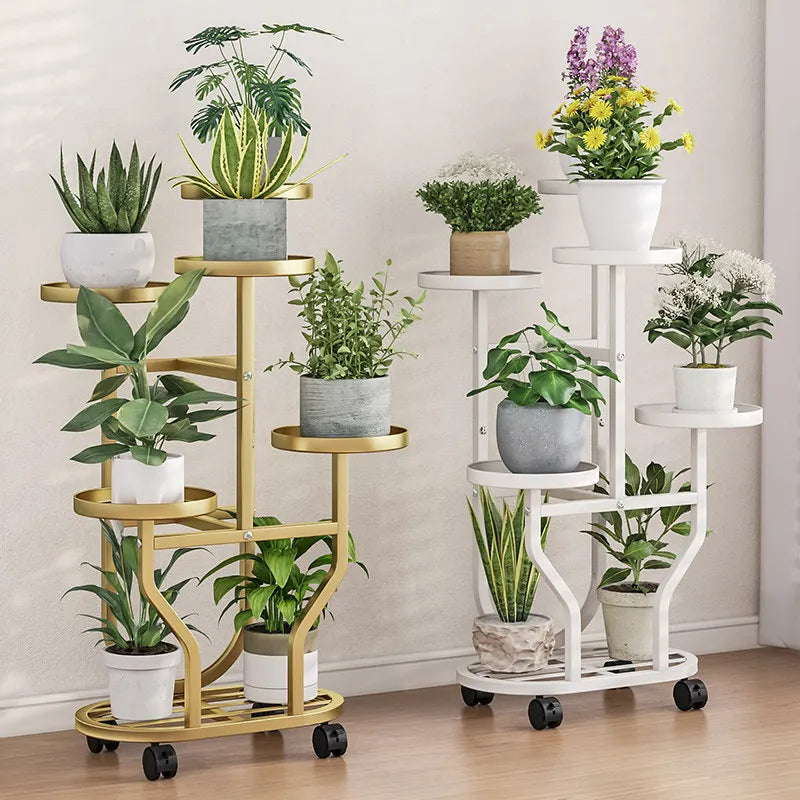 support plantes métal moderne niveaux noir blanc doré vis fixations