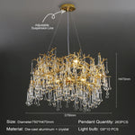 lampe suspendue or cristal moderne branches dorées pendeloques transparentes chambre salon