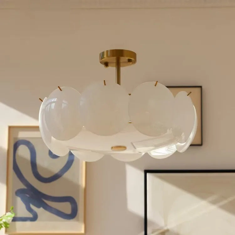 suspension lumineuse moderne blanc doré ronds translucides cuisine salle manger chambre coucher