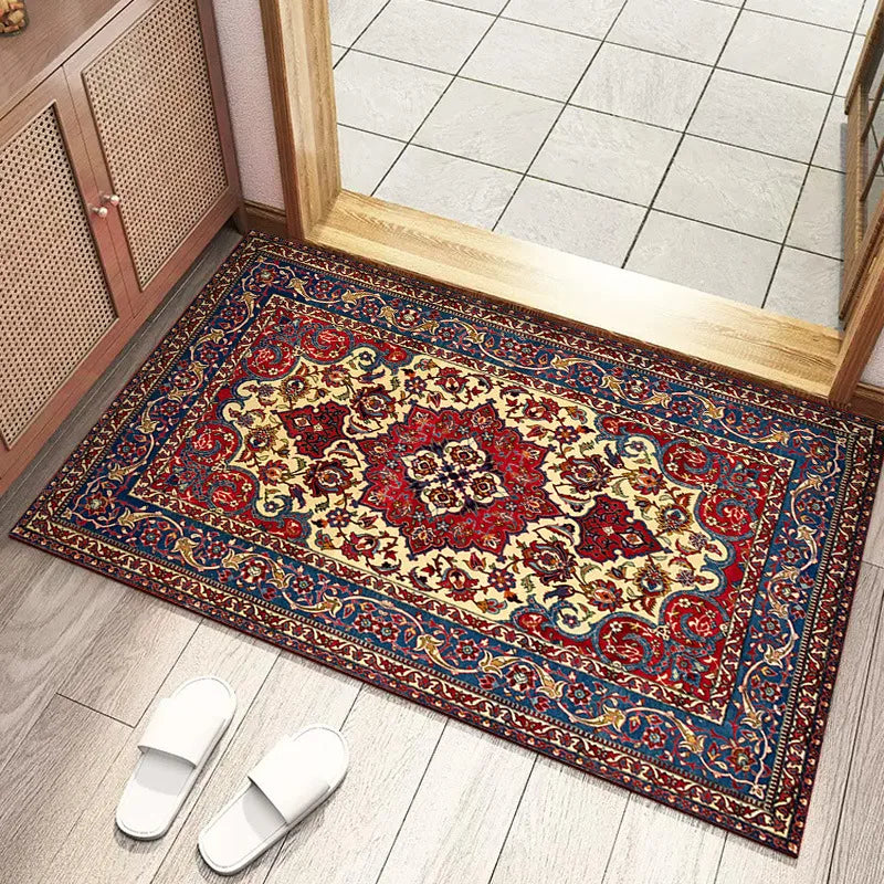 tapis sol vintage motif mandala floral rouge bleu beige classique maison intérieur