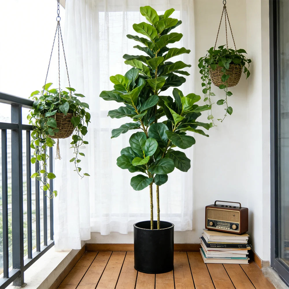 arbre artificiel ficus vert feuilles plastique décoration intérieure pot céramique tropical