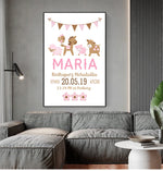 Image murale personnalisée pour chambre de bébé rose avec animaux de dessin animé
