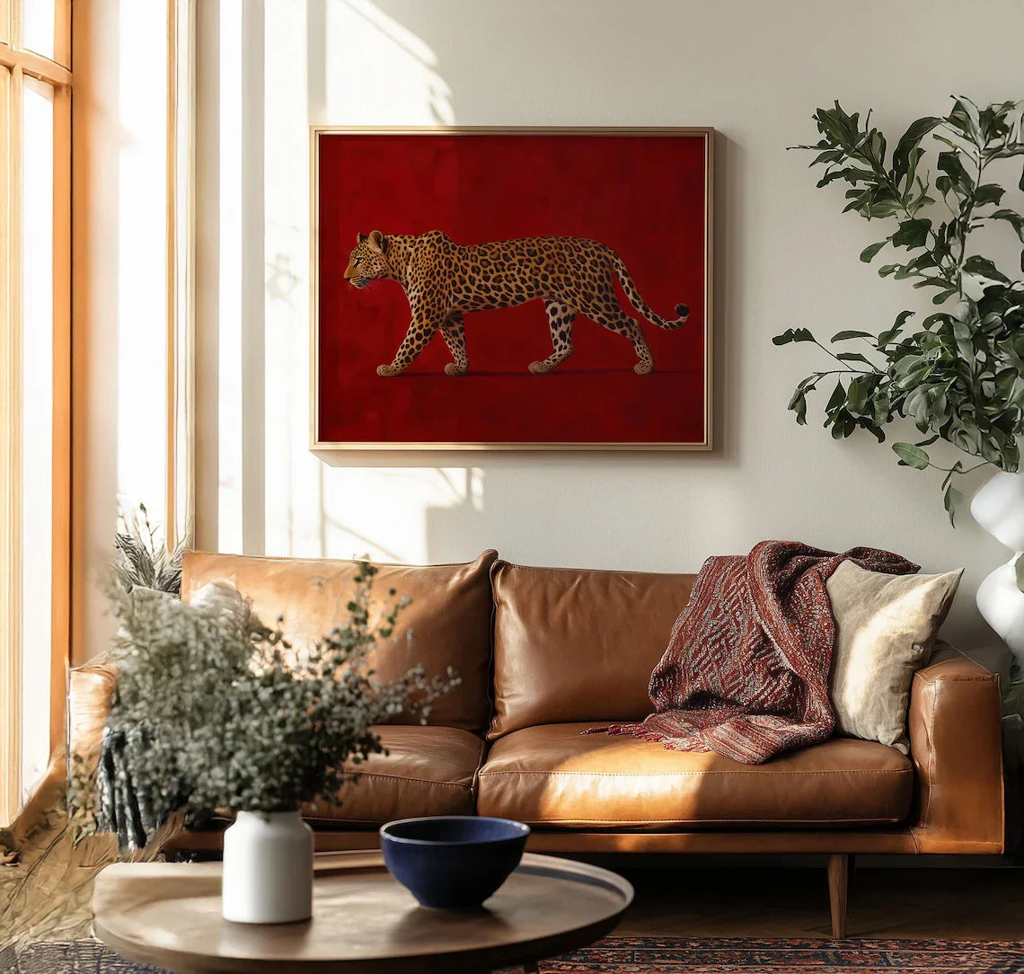tableau toile léopard rouge moderne sans cadre abstrait classique impression toile chambre masculine decoration