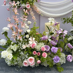 décoration mariage extérieur fleurs artificielles rose blanches romantique suspension fils