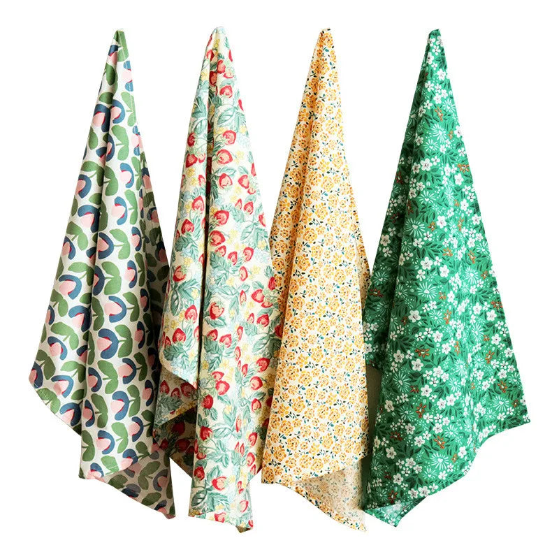 serviettes table coton fleurs modernes vert rose bleu blanc cuisine maison restaurant