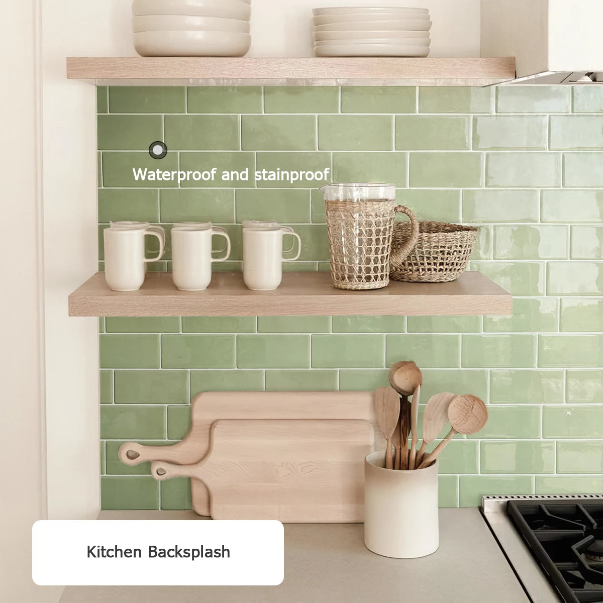 autocollants carreaux cuisine vert clair moderne brillants auto adhésifs 10 pièces muets résistants chaleur