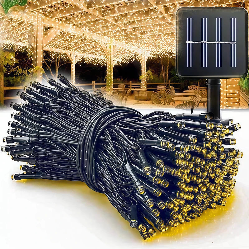 guirlande lumineuse solaire 100 led mode moderne spikes décoration extérieure noël blanc abs ip65