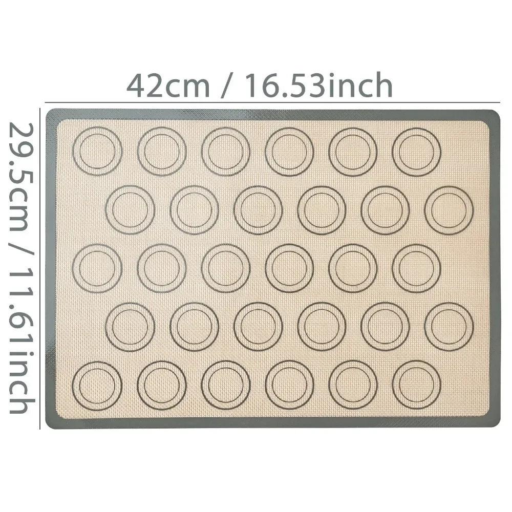 tapis cuisson silicone macarons cercles imprimés beige rouge moderne