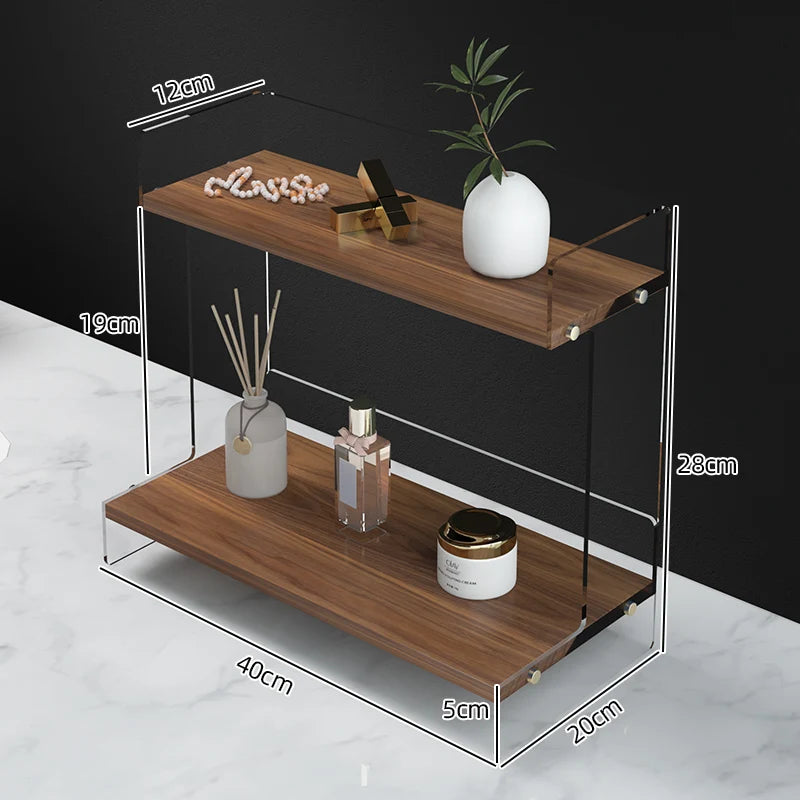 étagère deux niveaux bois marron clair métal argenté moderne minimaliste plateau lisse vase bouteille