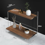 étagère deux niveaux bois marron clair métal argenté moderne minimaliste plateau lisse vase bouteille