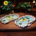 sculpture miniature artisanale arbres feuilles oiseaux balançoire pierres fleurs naturelextérieur jardin decoration résine
