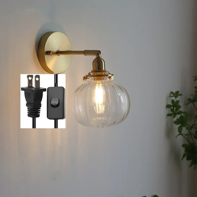 lampe murale moderne or transparent rayures ampoule led cordon interrupteur vintage électrique