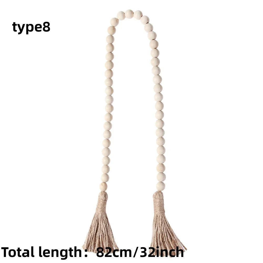 bois boho chic tassel coton beige clair décoration murale moderne ornement rondes lisses