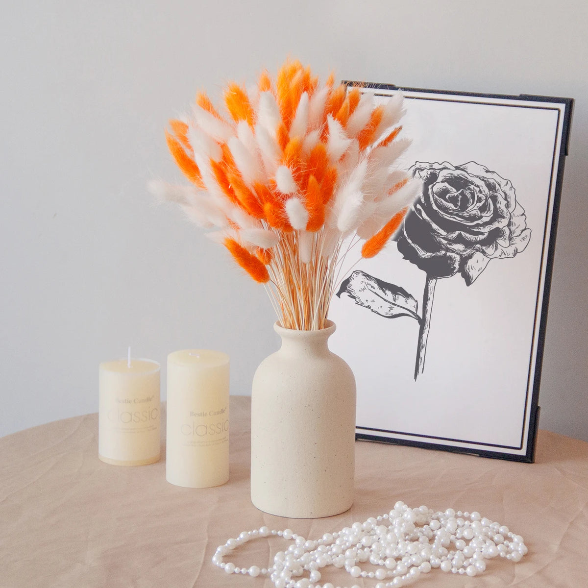 décoration maison bouquet fleurs séchées blanches roses naturelles minimalistes événements anniversaires fêtes