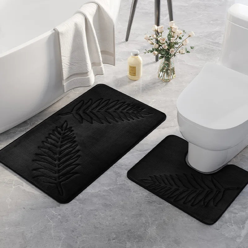 tapis bain moderne feuille palmier vert foncé noir bleu marine gris clair