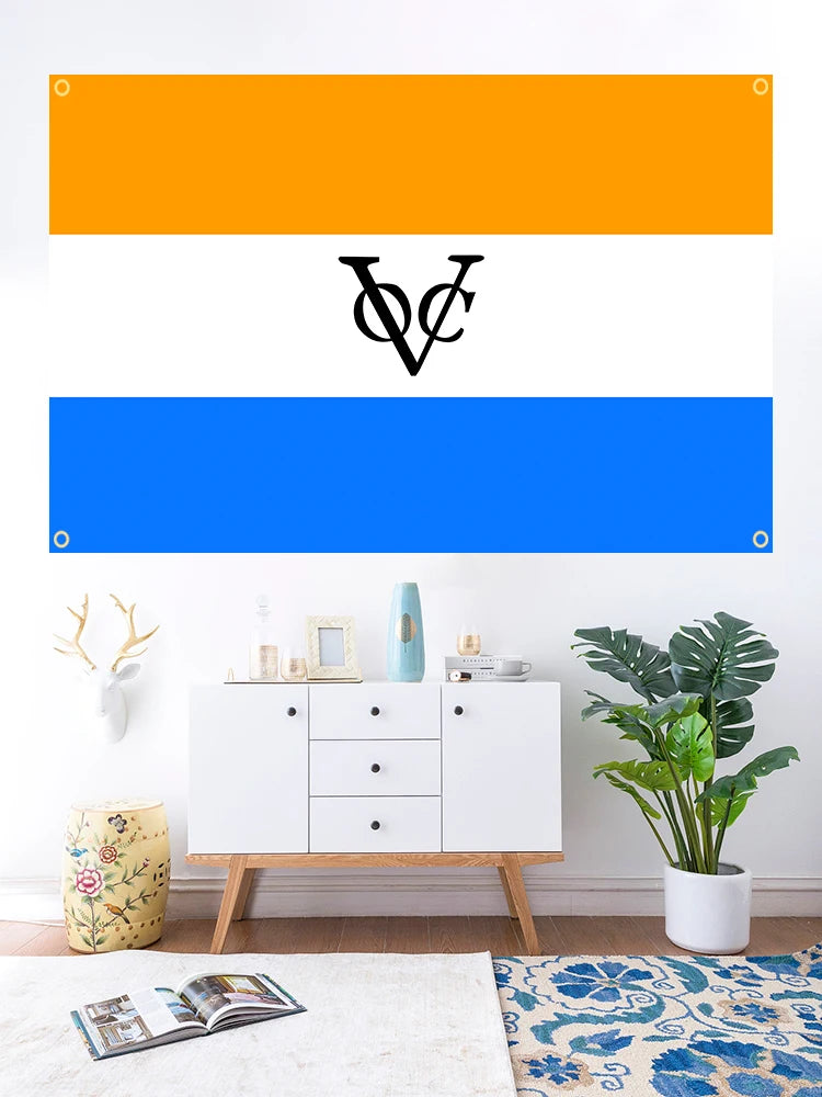 drapeau bannière historique orange blanc bleu rayures laiton décoration murale moderne polyester super tex