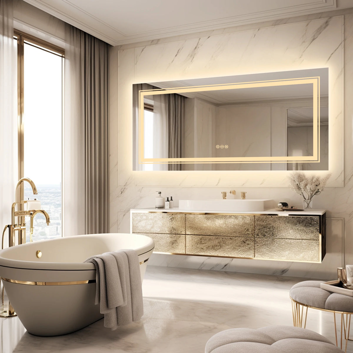 miroir salle bain rectangulaire lumineux led antibuée mural moderne grand sans cadre blanc