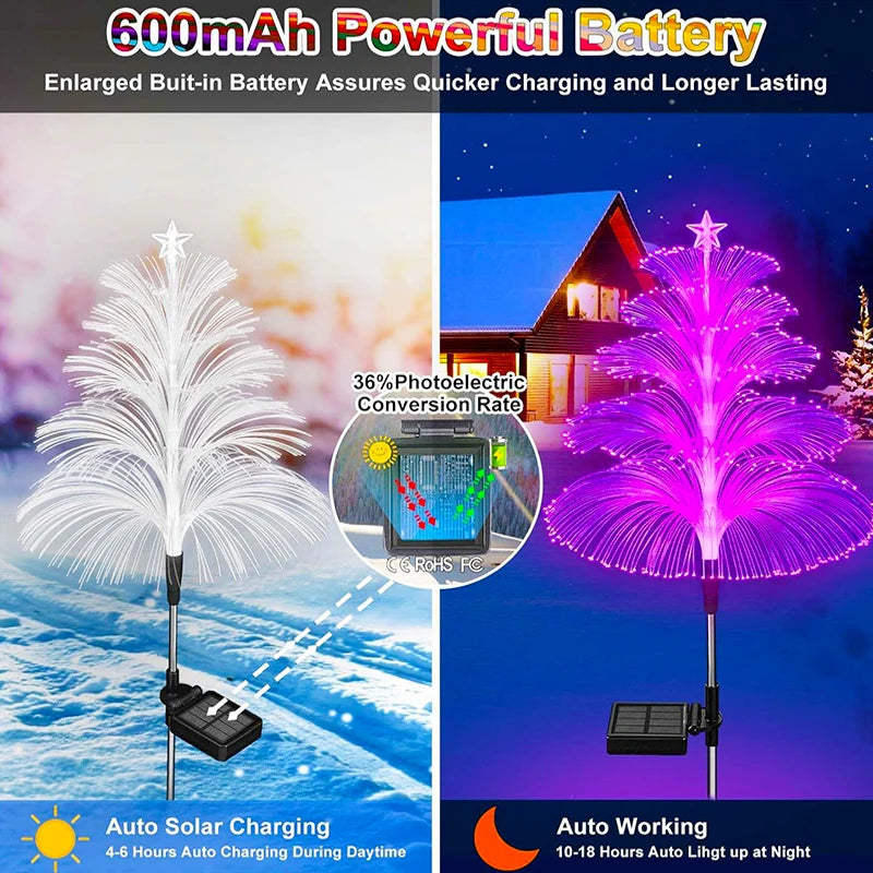 lumières solaires fibre optique contemporaines violet bleu rouge blanc vert jaune extérieures vacances jardinables