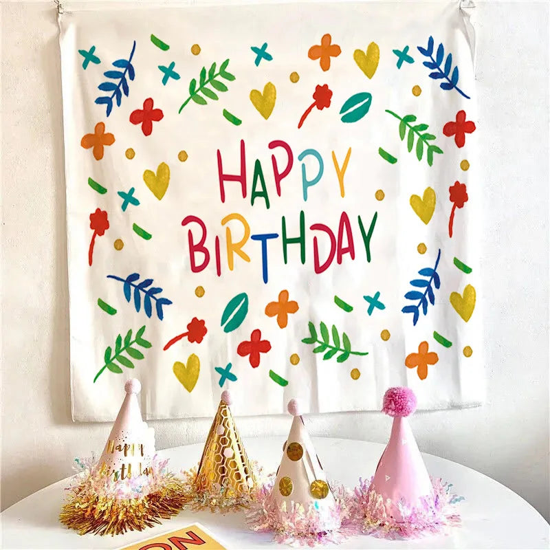 serviettes table papier décoratives anniversaire motif happy birthday fleurs ballons confettis multicolore blanc