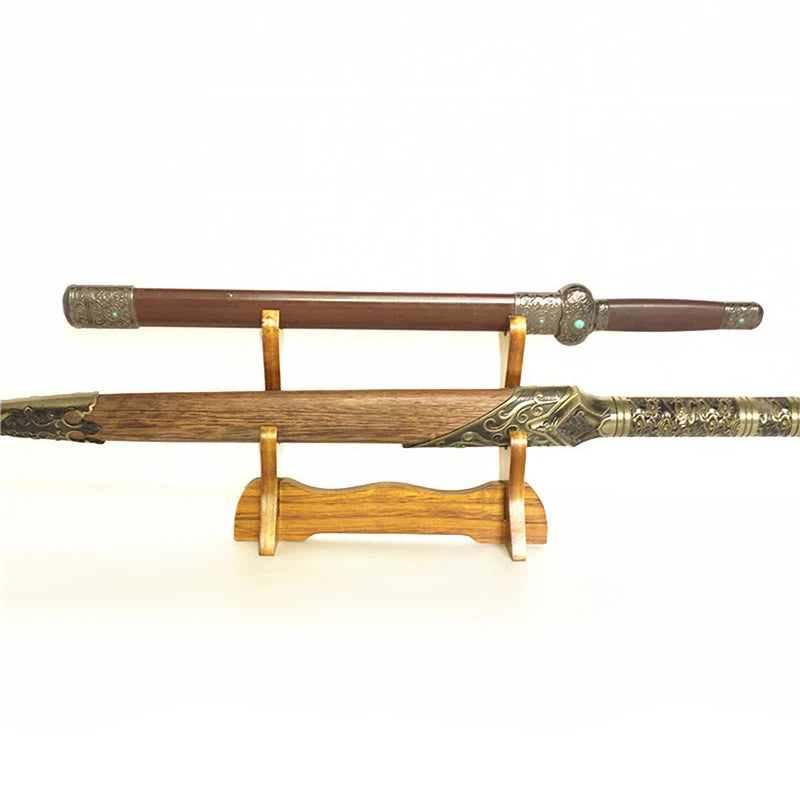 support rangement double bois massif épée trompette simple salon texture bois naturelle
