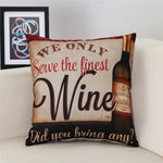 housse coussin vintage bière vin motifs rétro multicolores coton lin décoration canapé chaise 45x45cm