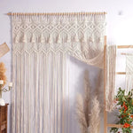 rideau macramé coton beige clair motif géométrique franges boho chic décoration intérieur séparation porte