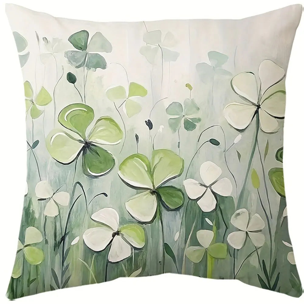 taies d'oreiller fleur motif floral printemps couleur vert blanc rustique naturel décoration intérieure coussins