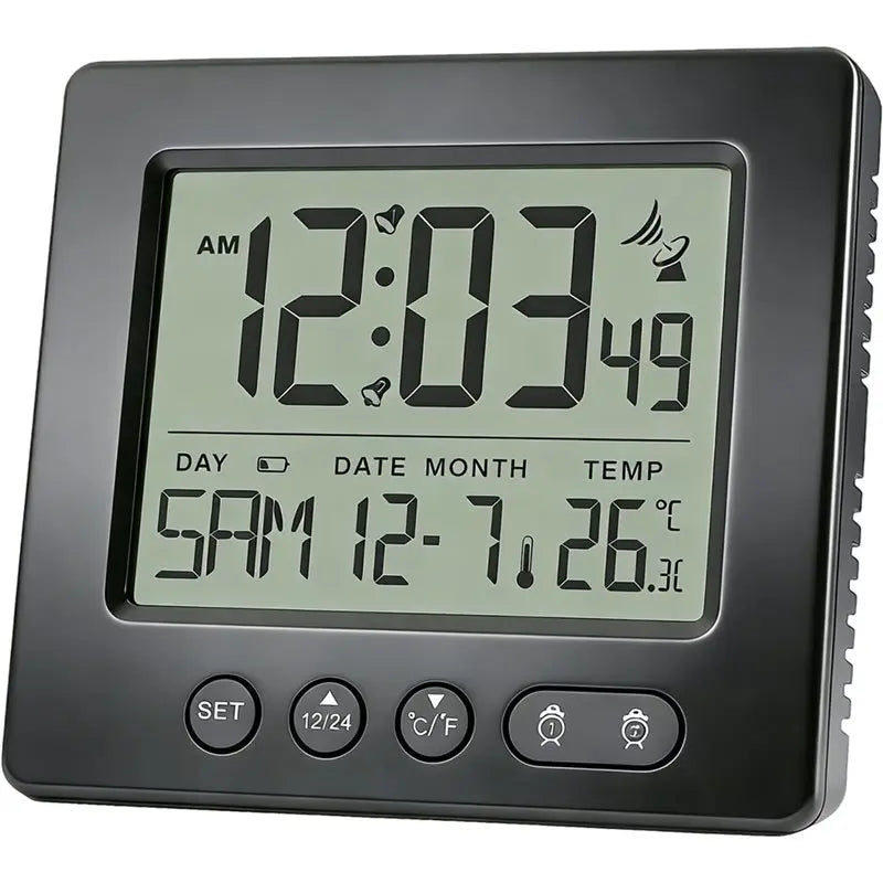 réveil numérique horloge date température alarme noir minimaliste led affichage changement boutons