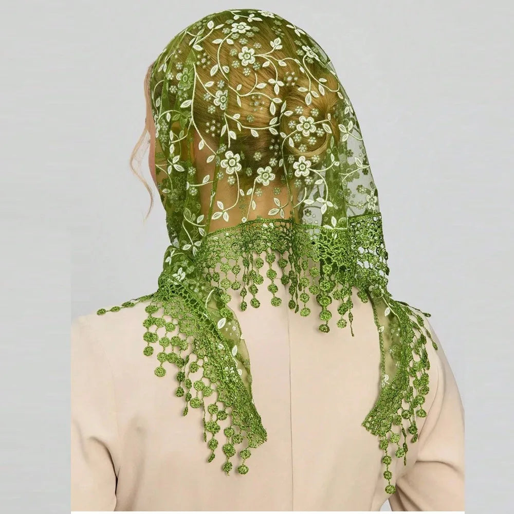 écharpe étoffe polyester motif floral blanc élégant voile tête décontracté
