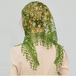 écharpe étoffe polyester motif floral blanc élégant voile tête décontracté