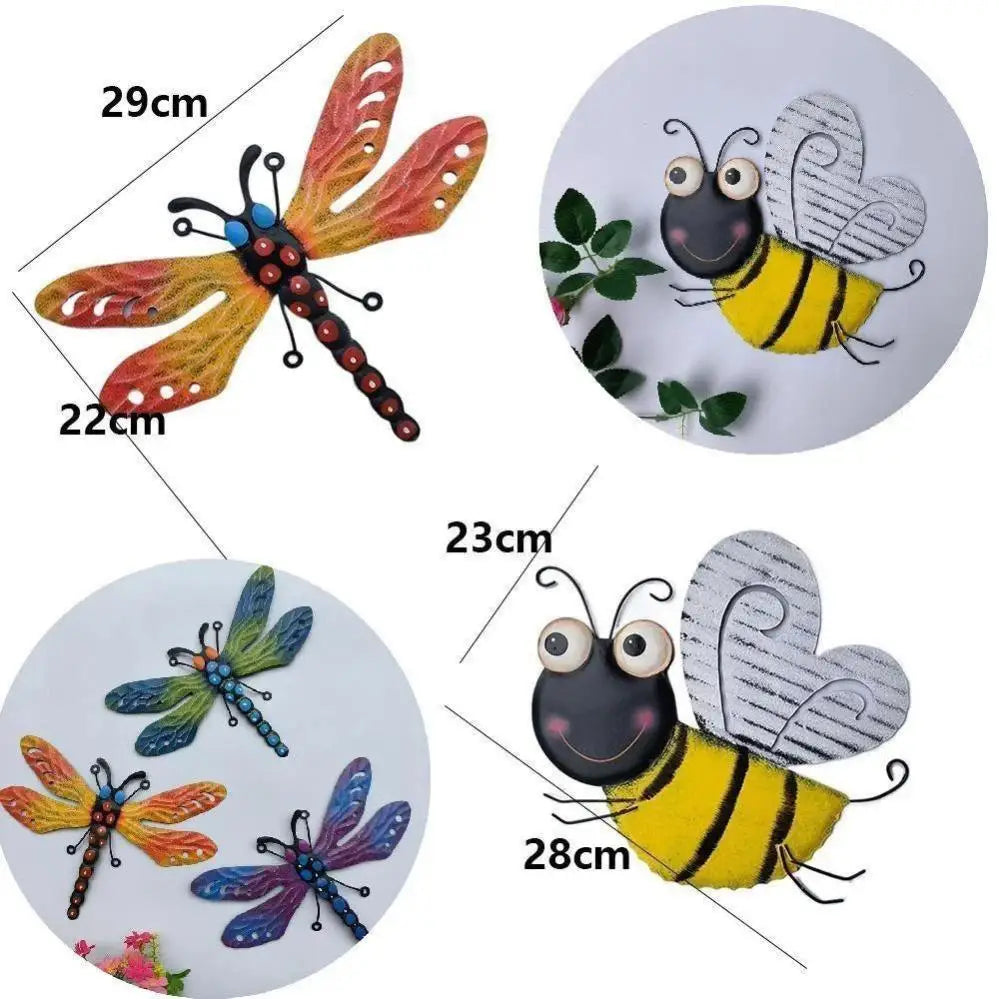 sculpture métal libellule abeille couleur aile transparente artisanale jardin extérieur decoration vertical horizontal
