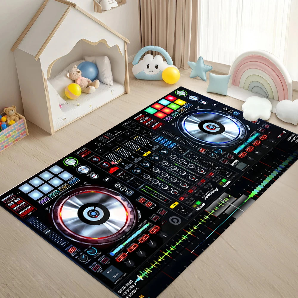 tapis noir motif contrôleur DJ polyester salon chambre coucher décoration moderne rectangle aubusson