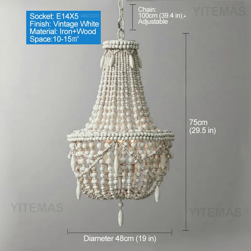 lustre vintage bois blanc suspension chambre salon bohème éclairage intérieur