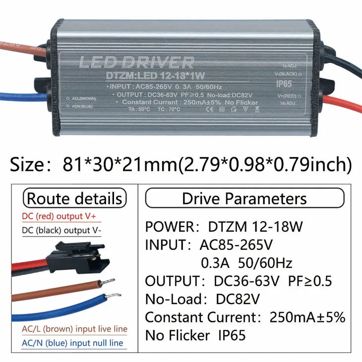 driver led étanche ip65 gris métallique plat industriel câbles couleur tension ip65 120v 240v