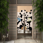 Panneau japonais rideau de porte en lin motif bambou noir