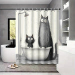 rideau douche chats baignoire illustration humoristique anneaux métalliques opacité blanc gris noir