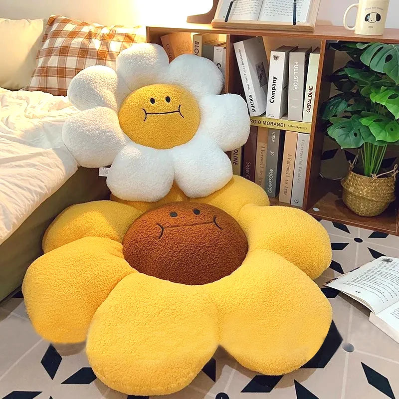 coussin fleur tournesol jaune blanc marron coréen moderne imperméable coton polyester canapé chambre