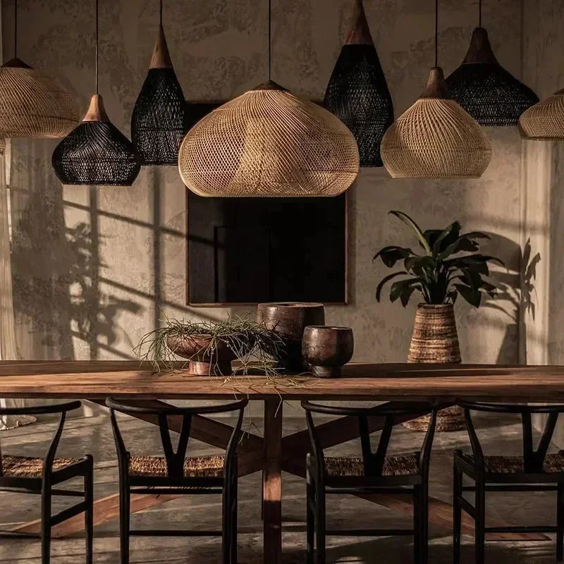 suspension lumineuse pendentif rotin noir moderne salon cuisine chambre