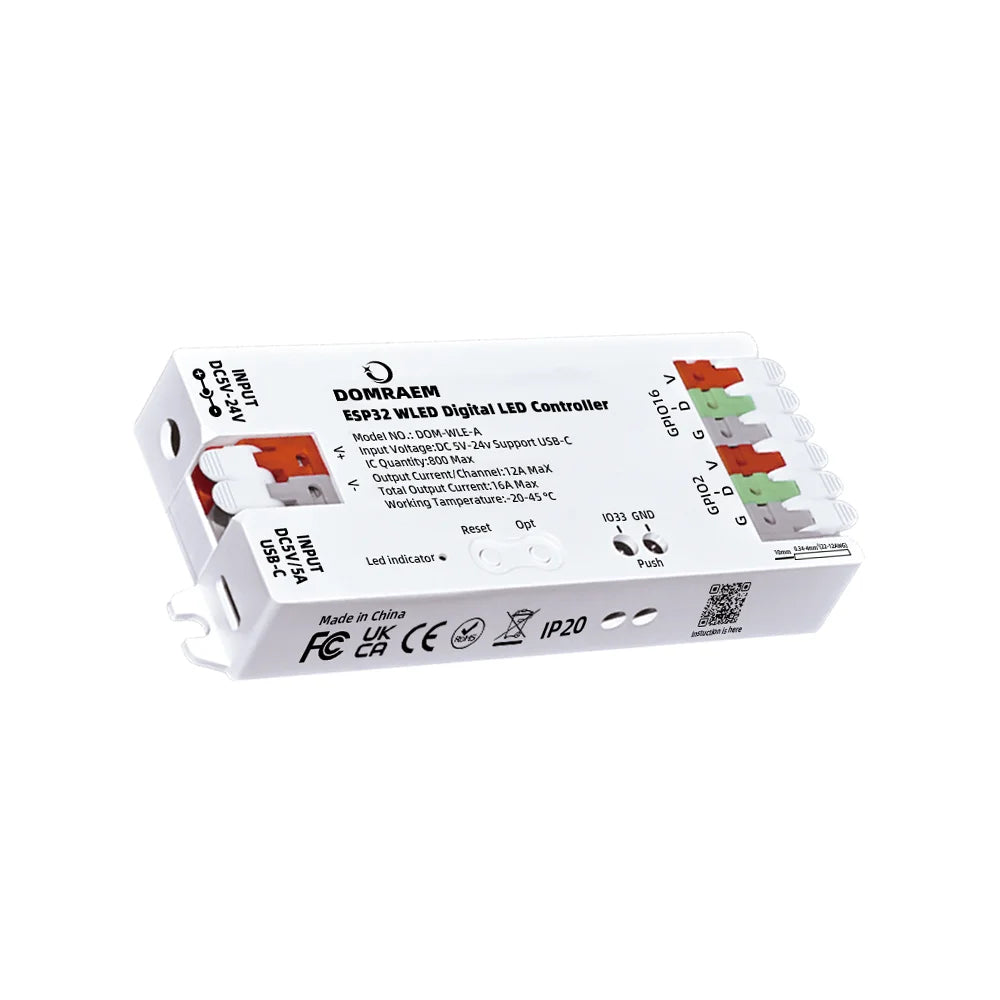 contrôleur led esp32 wled wifi noir blanc programmable addressable pixel strip rgbic ws2812