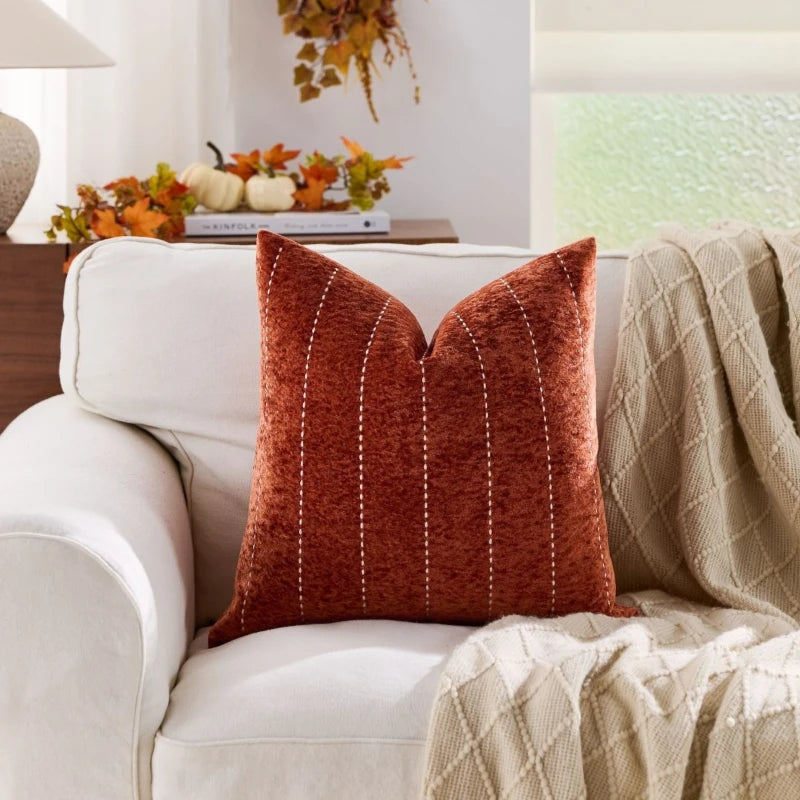 housse coussin décorative motif feuilles automne champignons moderne salon maison intérieur