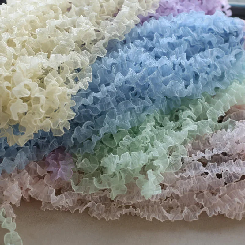 ruban plissé décoratif polyester blanc bleu vert rose noir violet 3cm 2mètres écologique