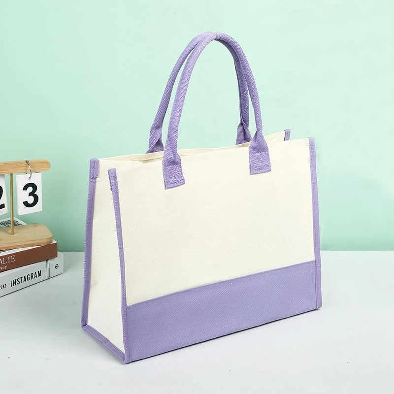 sac main polyester femme moderne blanc vert bleu noir poignées détachables grande capacité patchwork