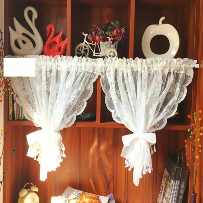 rideau blanc dentelle florale transparent vintage romantique maison 145cm 30cm franges inclusion accessoires
