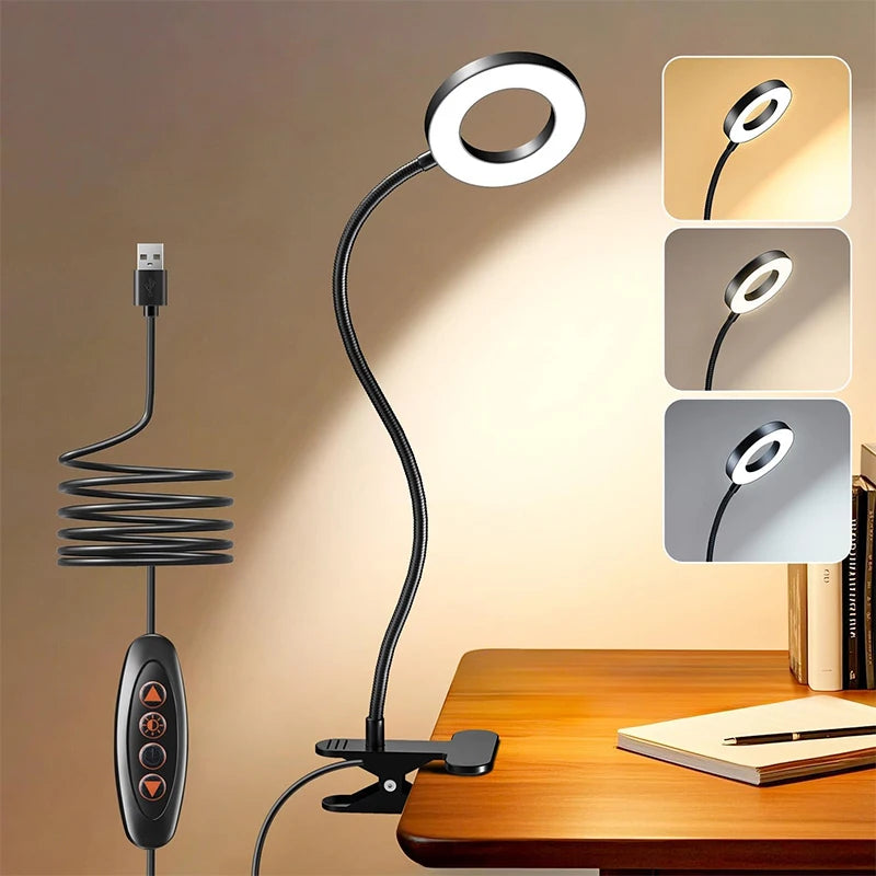 lampe clip flexible 360° noir réglable 10 niveaux luminosité USB