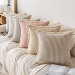 housse coussin rayures coton chanvre rustique beige rouge decoratif maison canape lit salon voiture