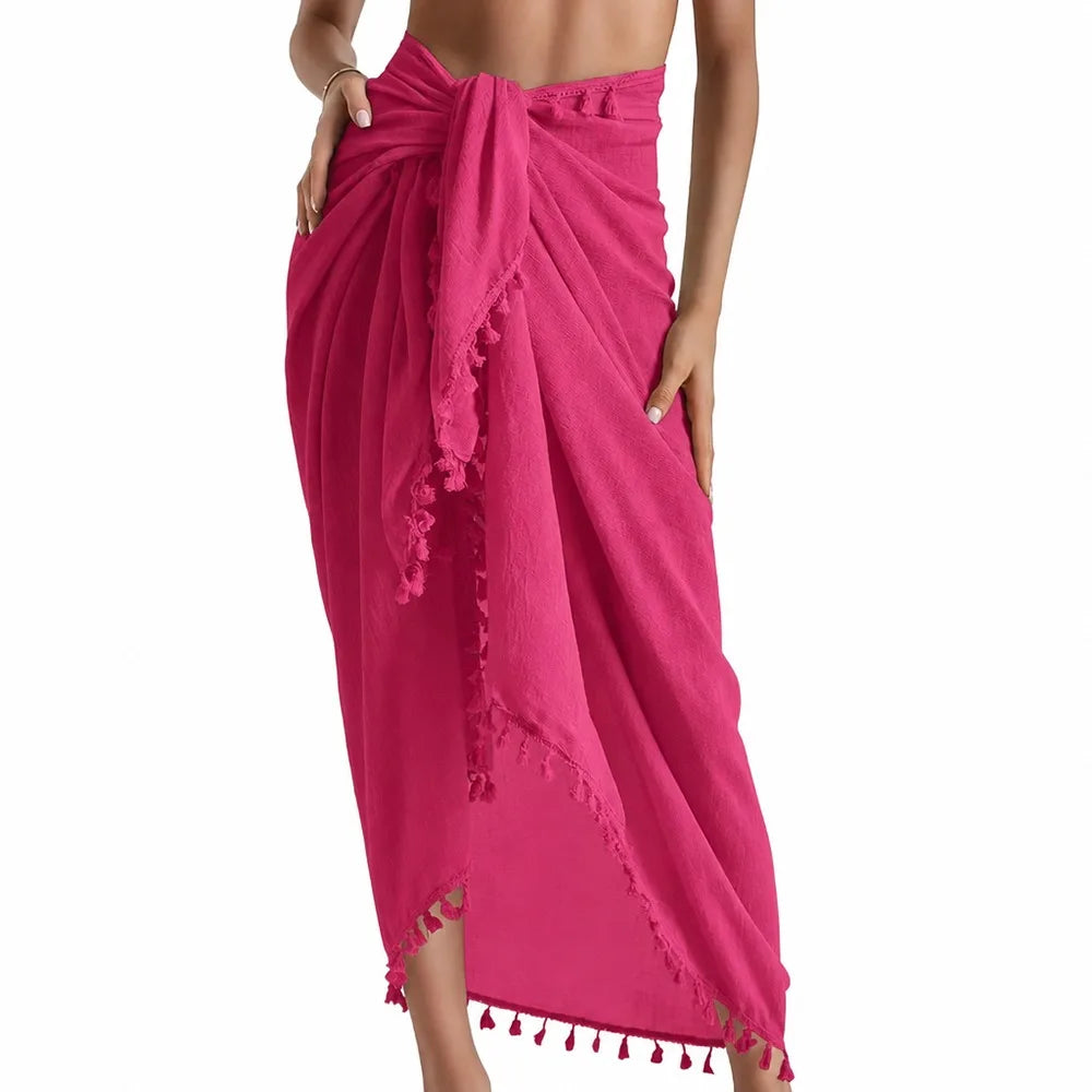 sarong élégant boho uni vert rose blanc noir tissu polyester rapide séchage tassel inclusion