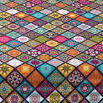 housse lit bohème motifs géométriques bleu turquoise rose orange vert