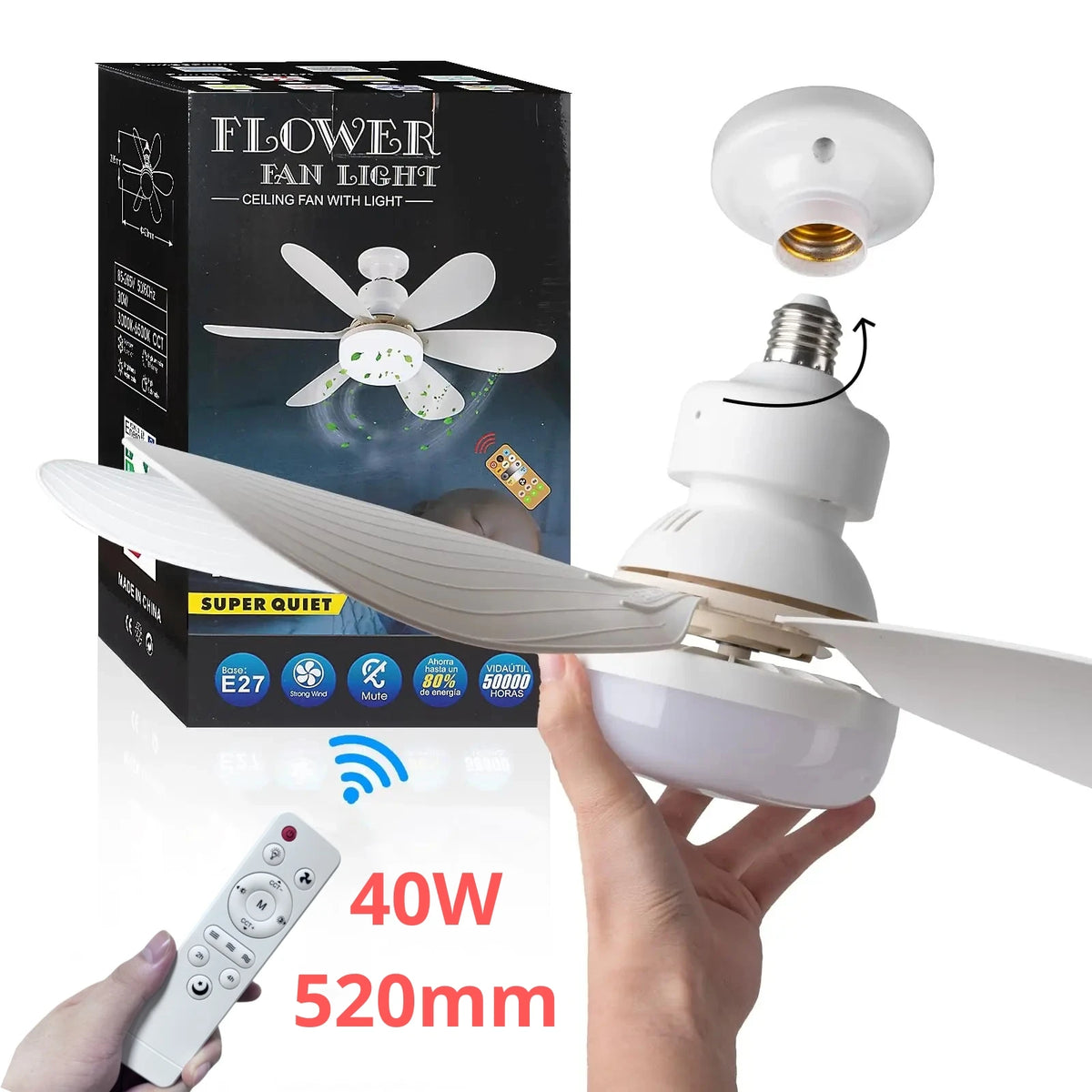 ventilateur blanc moderne 40w led télécommande 52cm grille lumineuse chambre cuisine garage