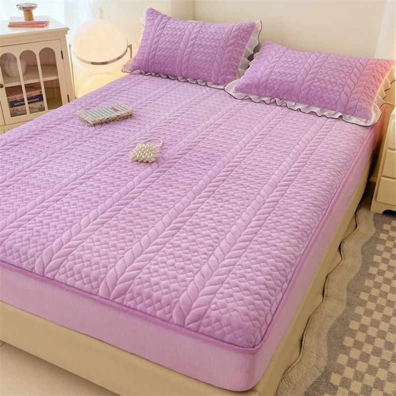 protège matelas épais velours lait matelassé géométrique hiver chaud lit double